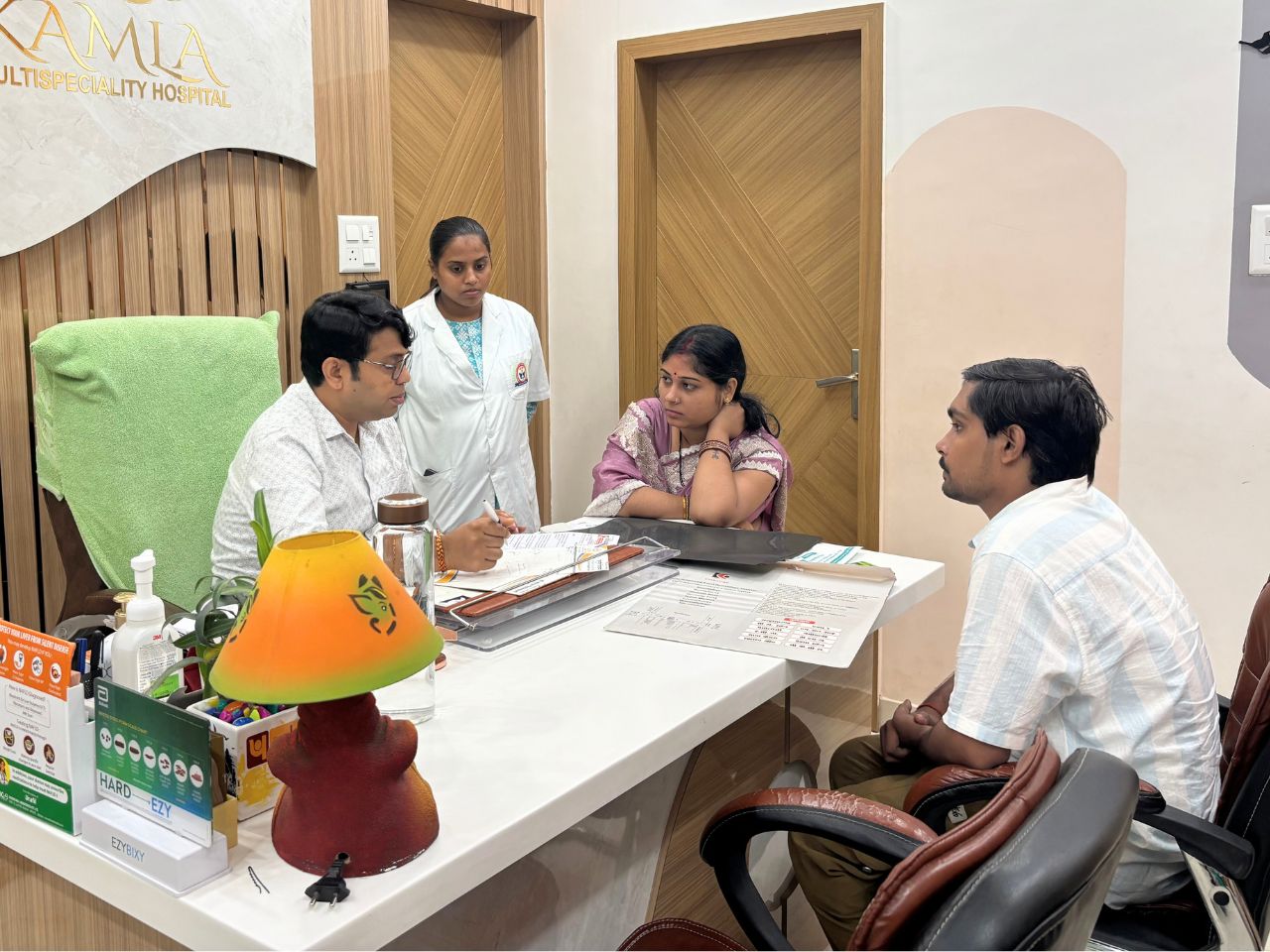Doctors consulting patients at Kamla Hospital
